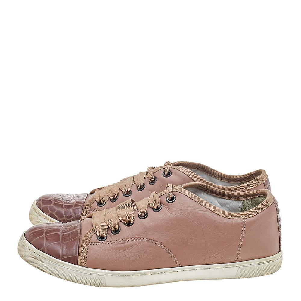 商品[二手商品] Lanvin|Lanvin Pink Croc Embossed and Leather Low Top Sneakers Size 37,价格¥992,第6张图片详细描述