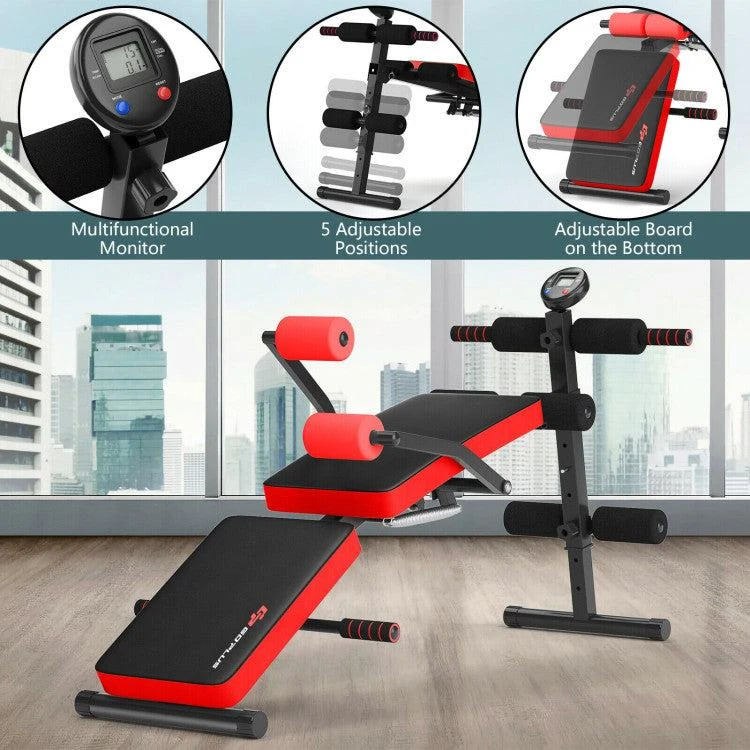 商品Hivvago|Adjustable Sit Up Bench with LCD Monitor-Red,价格¥677,第3张图片详细描述