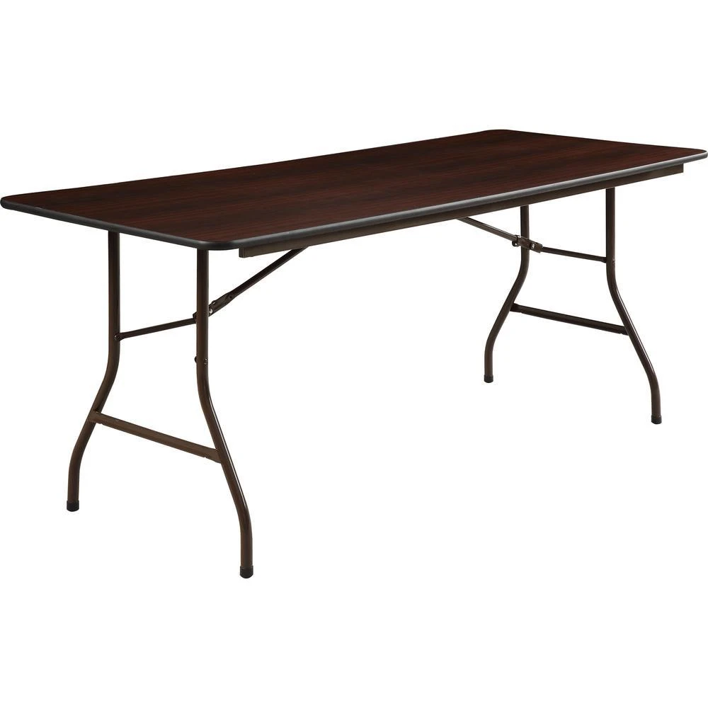 商品Lorell|Economy Folding Table - Melamine Rectangle Top - 500 lb Capacity - 72" Table Top Length x 30" Table Top Width x 0.63" Table Top Thickness - 29" Height - Mahogany - 1 Each,价格¥2584,第3张图片详细描述