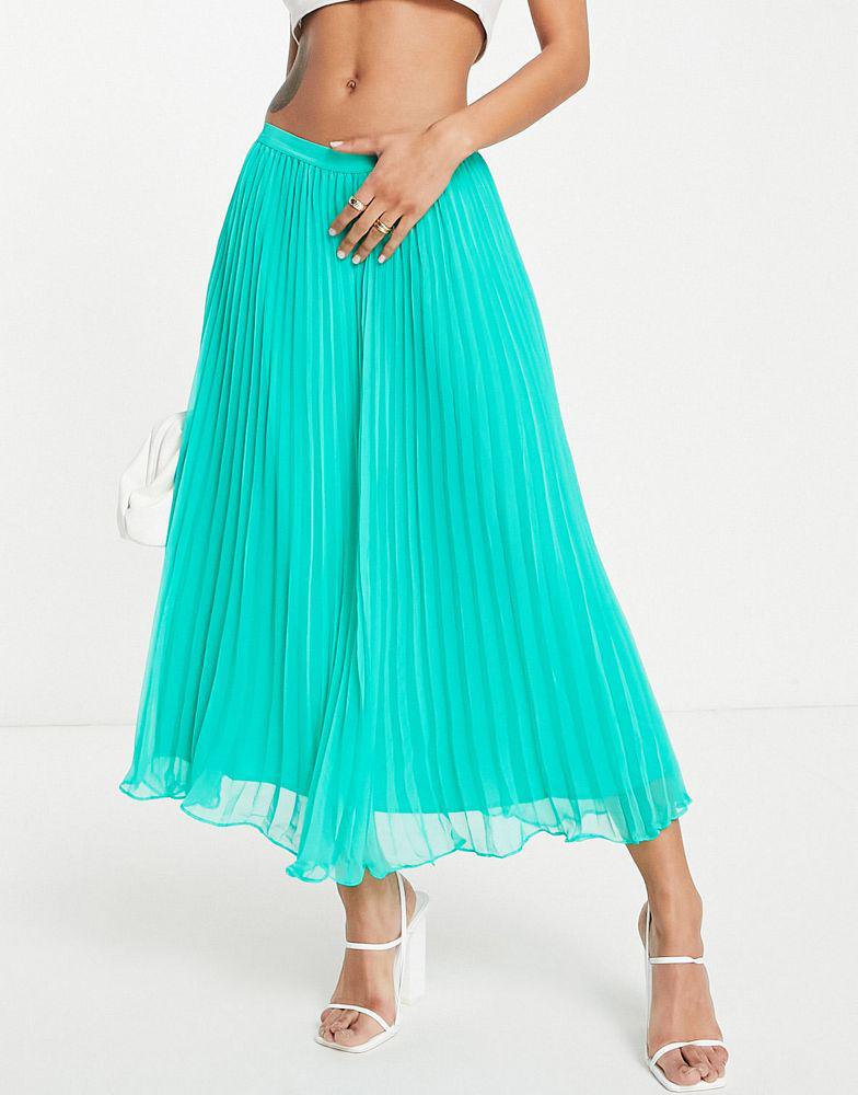 French Connection pleated midi skirt in bold green商品第1张图片规格展示