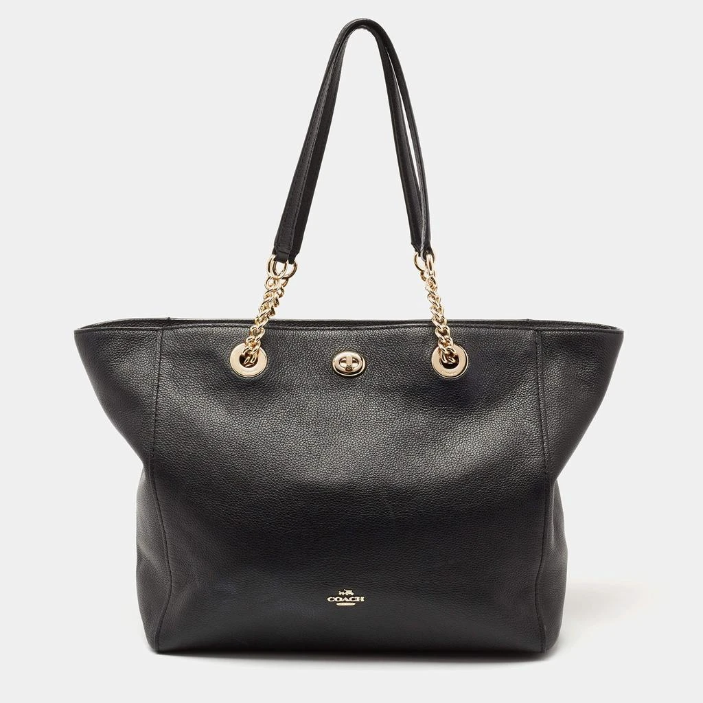 商品[二手商品] Coach|Coach Black Leather Turnlock Chain Tote,价格¥1148,第1张图片