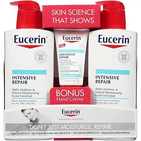 商品Eucerin|强力修护润肤露 (600ml x 两件) + 高级修护手霜 (80ml),价格¥167,第1张图片