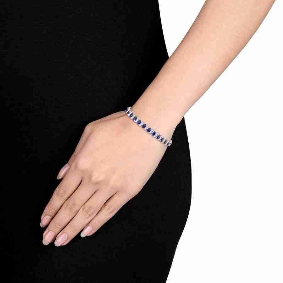 商品Amour|13 1/5 CT TGW Created Blue Sapphire and Diamond S-link Bracelet In Sterling Silver,价格¥1003,第2张图片详细描述