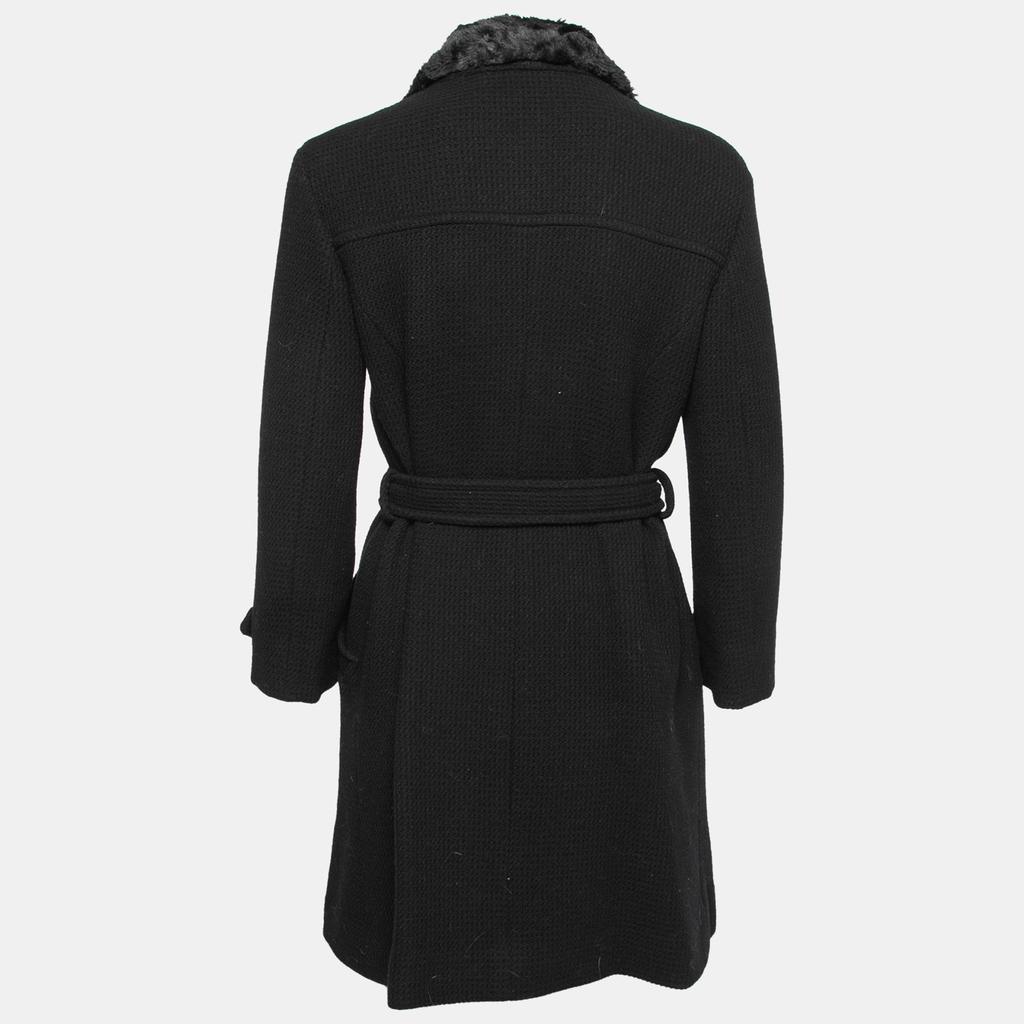 Versus Versace Vintage Black Faux-Fur Collar Wool Belted Coat S商品第2张图片规格展示