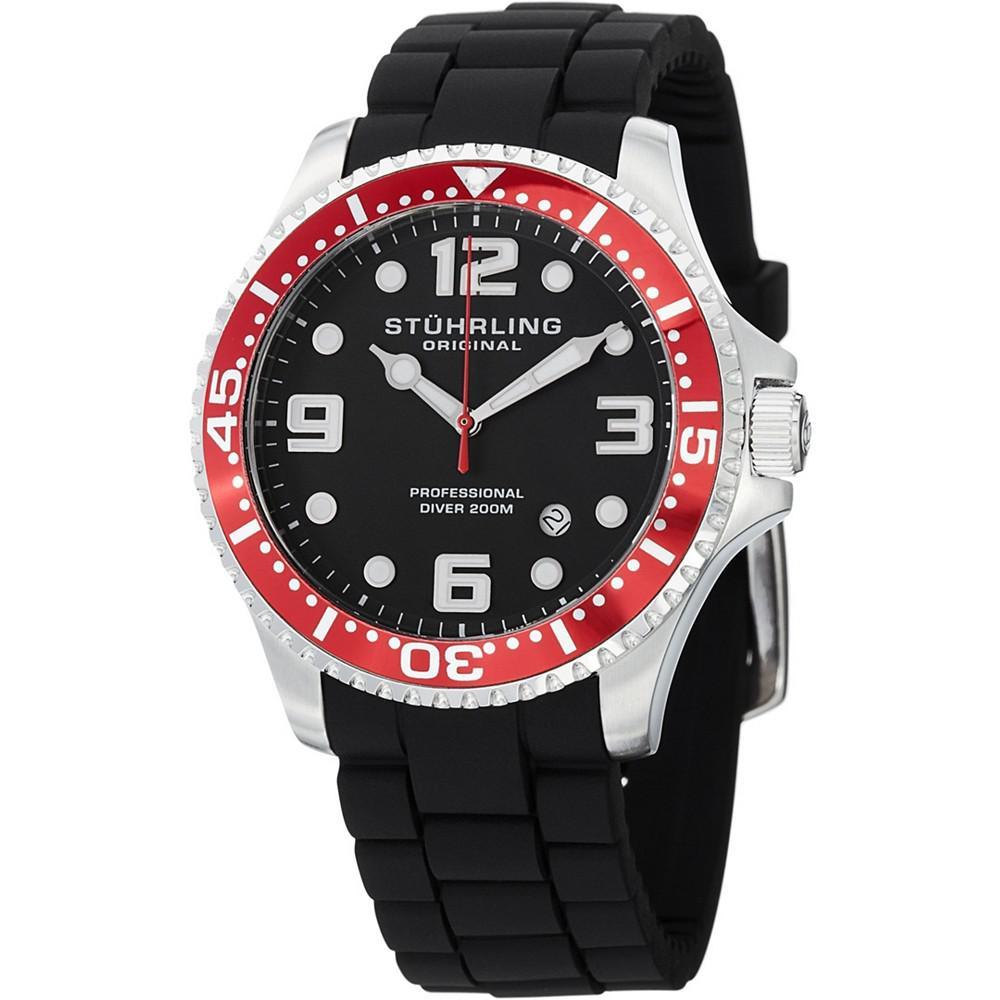 商品Stuhrling|Original Stainless Steel Case on Black High Grade Silicone Rubber Interchangeable Strap With Additional Red Silicone Rubber Strap, Red Bezel, Black Dial, With Silver Tone and White Accents,价格¥818,第1张图片