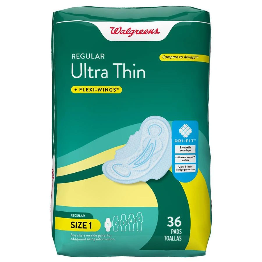 商品Walgreens|Ultra Thin Maxi Pads With Flexi-Wings Unscented, Size 1 (ct 36),价格¥50,第1张图片