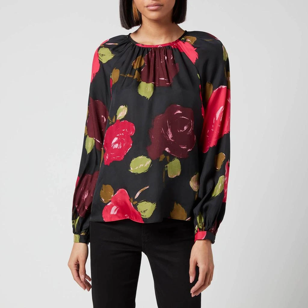 商品Kate Spade|Kate Spade New York Women's Brushy Roses Key Hole Top - Black,价格¥415,第1张图片