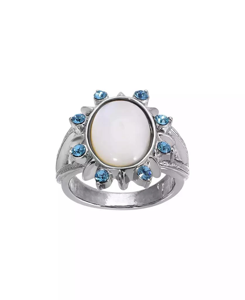 商品2028|Silver-Tone Mother of Pearl and Aqua Stone Ring,价格¥228,第1张图片