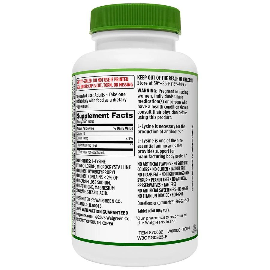 商品Walgreens|L-Lysine 1000mg,价格¥98,第2张图片详细描述