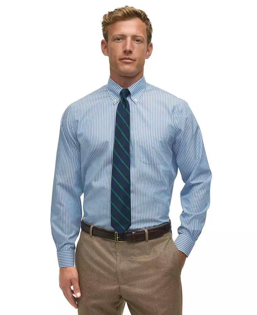 商品Brooks Brothers|Men's Regular Fit Non-Iron Polo Button-Down Thin Stripe Broadcloth Dress Shirt,价格¥664,第1张图片