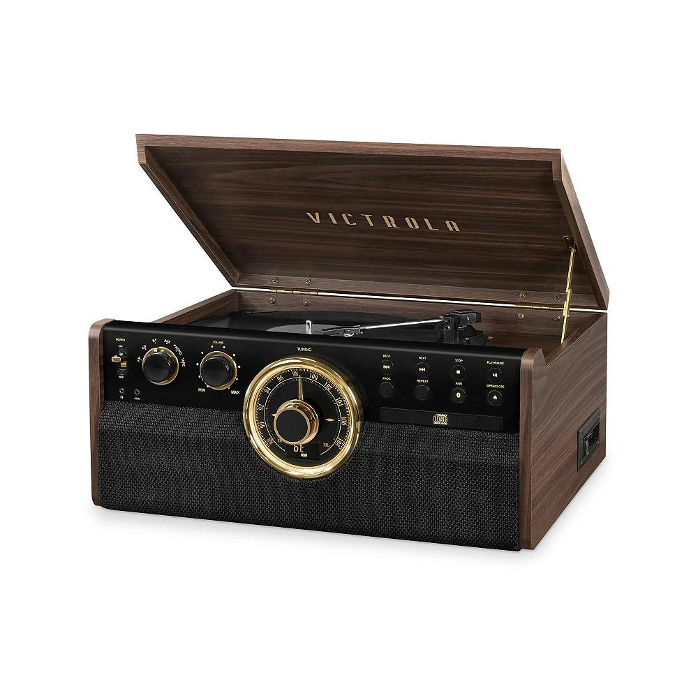 商品Innovative Technology|Victrola 6-in-1 Wood Empire Mid Century Modern Bluetooth Record Player with 3-Speed Turntable, CD, Cassette Player and Radio,价格¥1344,第1张图片