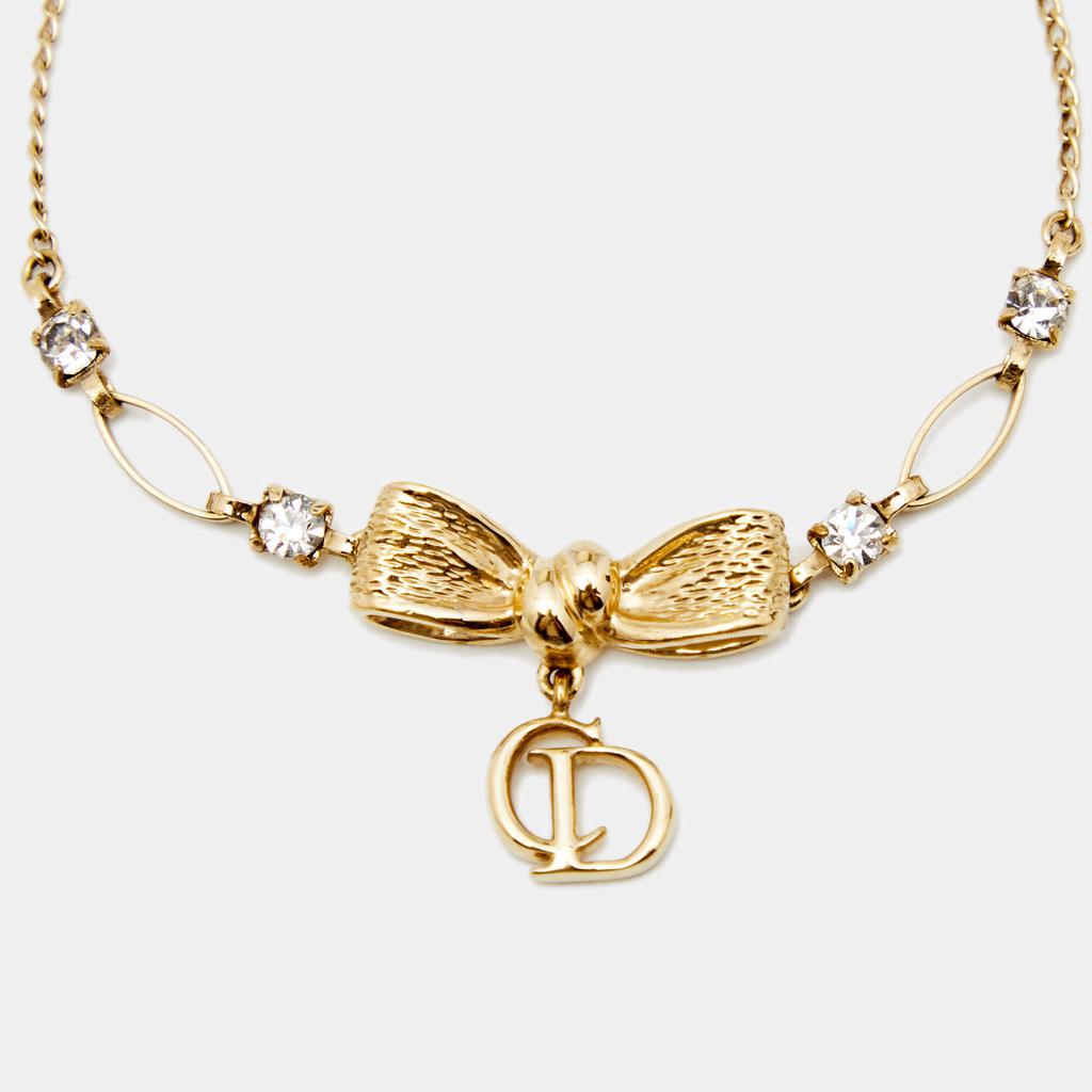 Dior Vintage Gold Tone Crystal Bow Charm Bracelet商品第3张图片规格展示