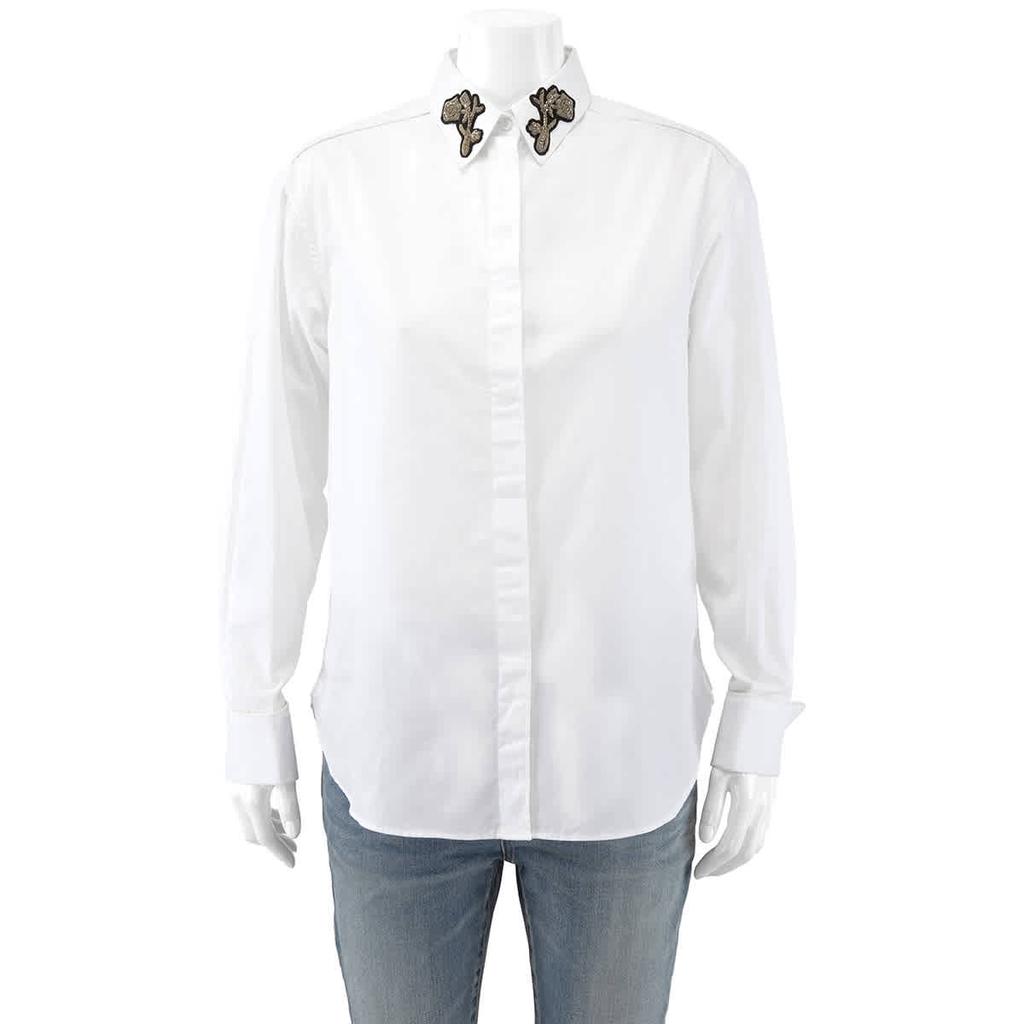 Ladies Bullion Floral Cotton Twill Shirt In White商品第1张图片规格展示