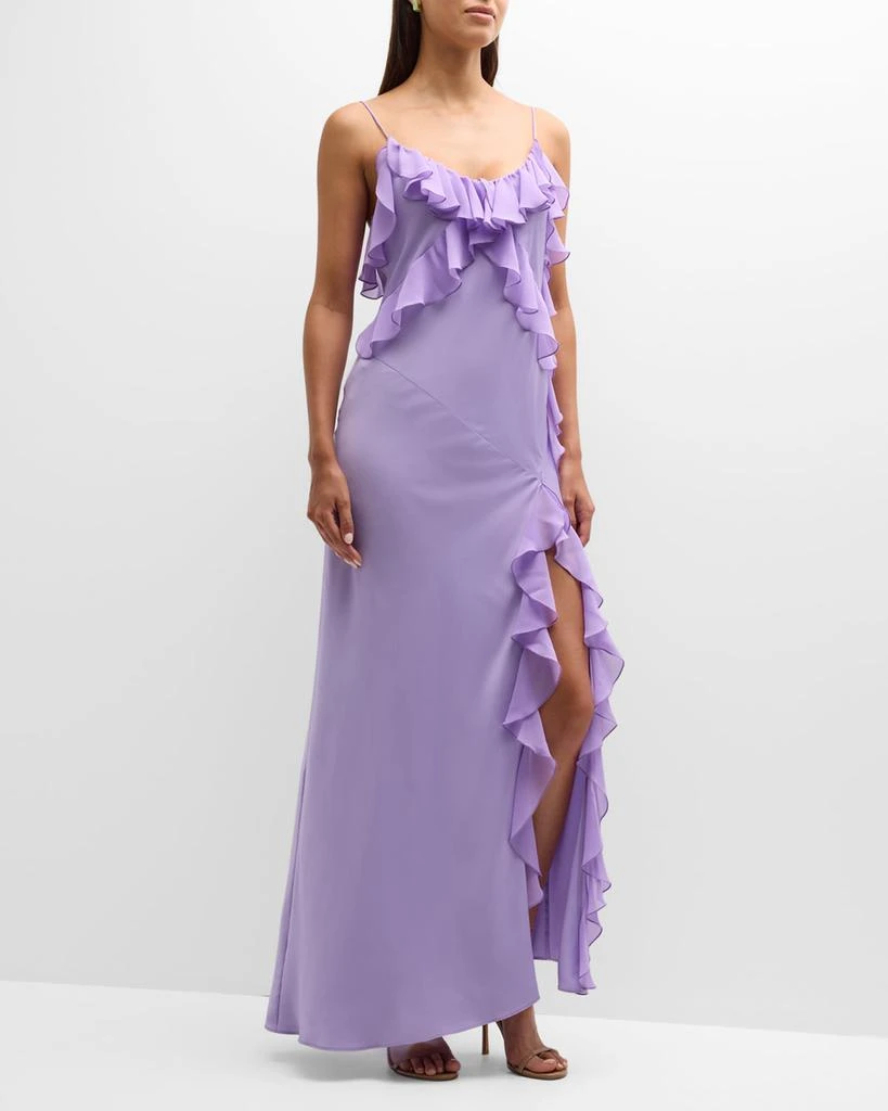 商品PINKO|Fermione Long Ruffle Satin Slit Dress,价格¥4621,第3张图片详细描述