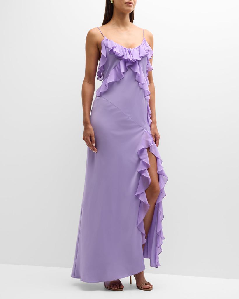 商品PINKO|Fermione Long Ruffle Satin Slit Dress,价格¥4478,第3张图片详细描述