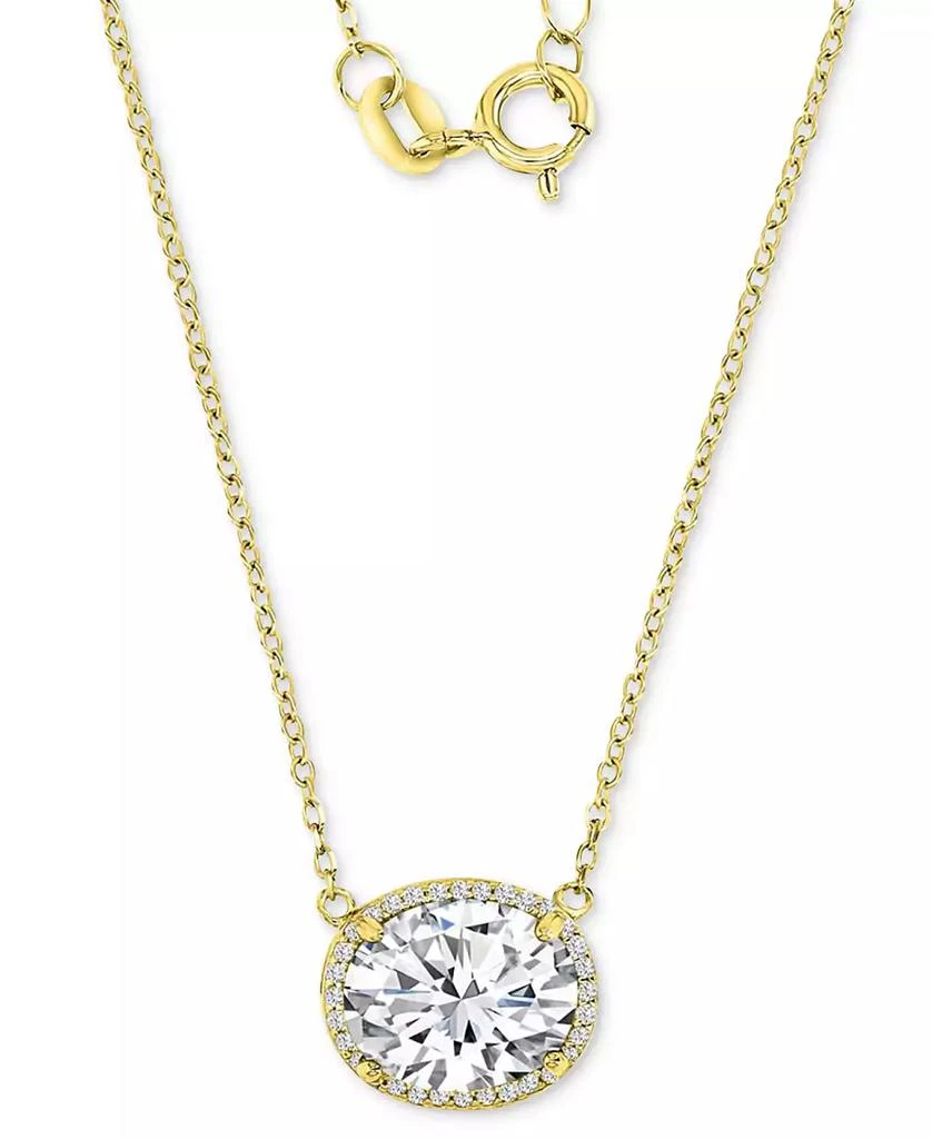 商品Macy's|Cubic Zirconia Halo Pendant Necklace in 14k Gold-Plated Sterling Silver, 16" + 2" extender,价格¥211,第1张图片