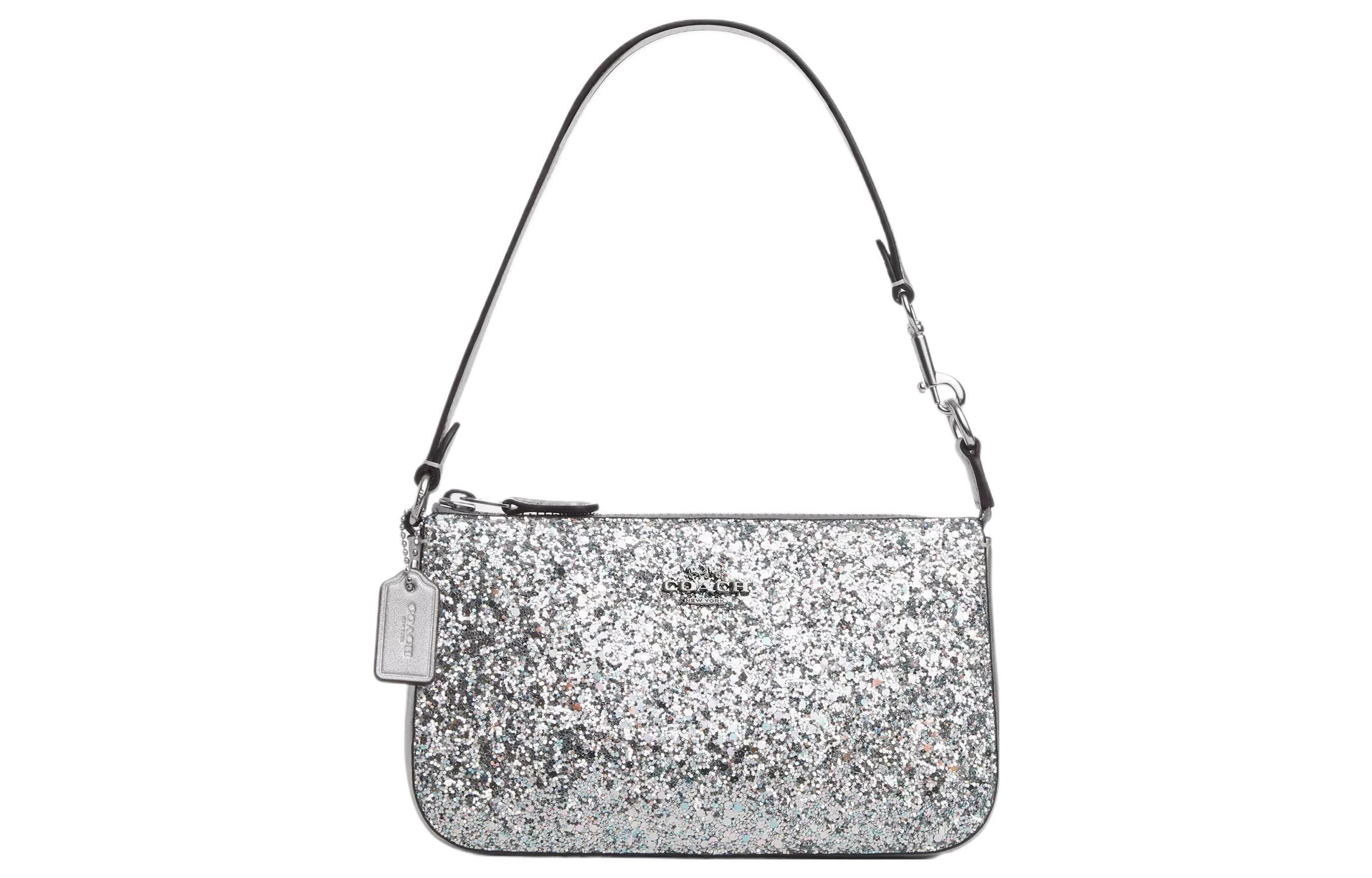 商品[国内直发] Coach|蔻驰 Nolita 19 徽标Logo铭牌拉链五金扣闪光卡槽 小牛皮 腋下包手提单肩包 小号 女款 银色,价格¥2109,第1张图片