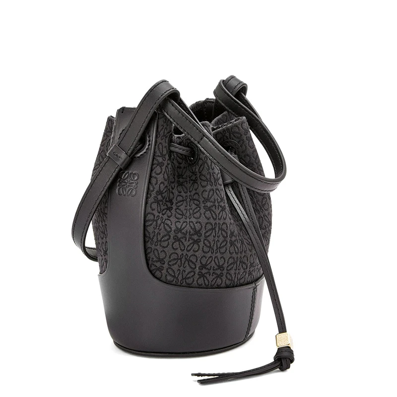 【包税】LOEWE/罗意威 2021秋冬新款 Balloon系列 女士迷你无烟煤色/黑色徽标印花帆布小牛皮抽绳封口可调节肩带气球手提斜挎单肩包0010593010 商品
