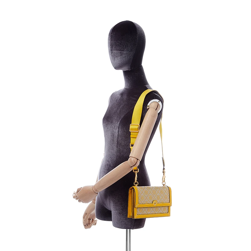 托里·伯奇TORY BURCH 奢侈品 TB 女士女士经典印花黄色帆布配皮单肩斜挎包风琴包 81000-703 商品