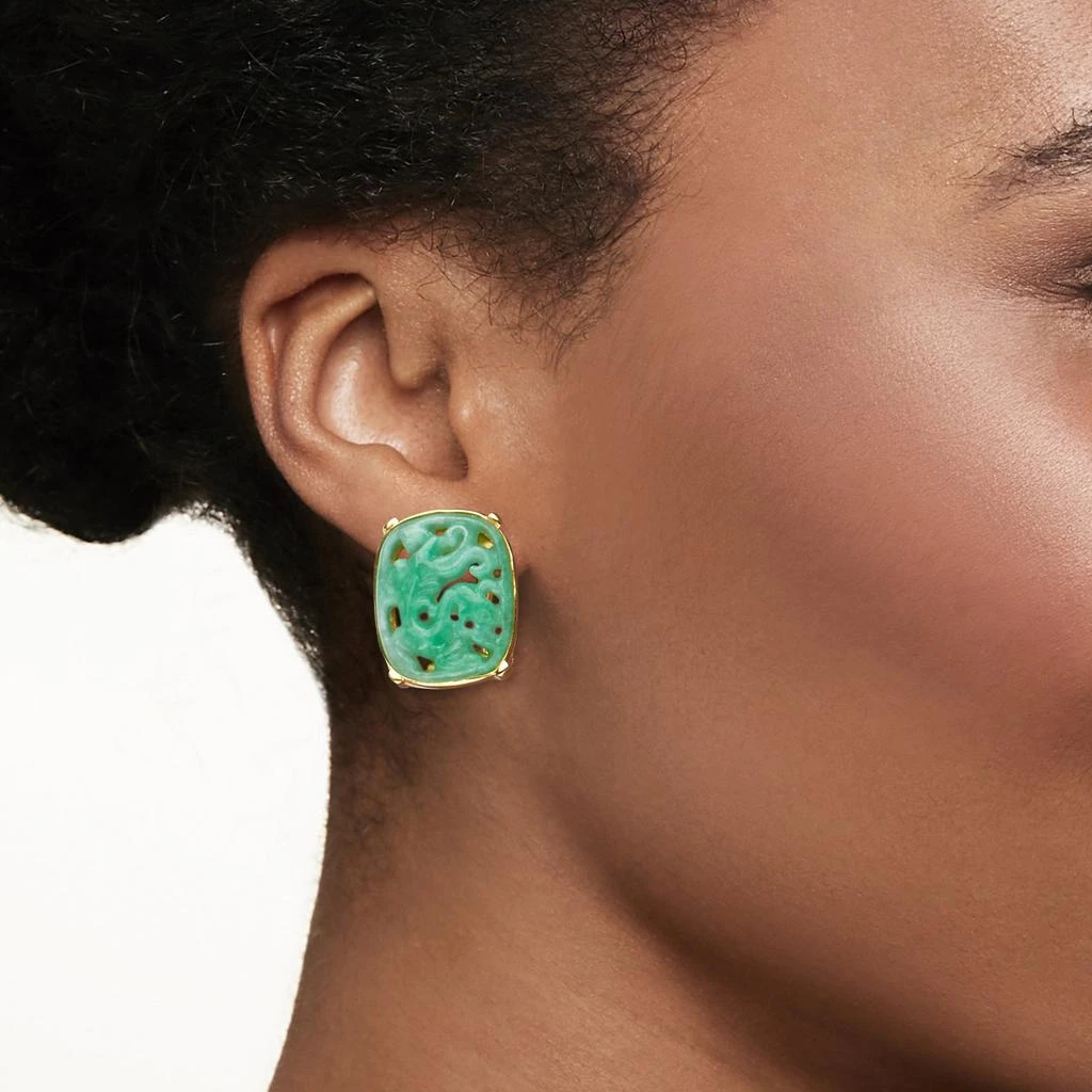 商品Ross-Simons|Ross-Simons Carved Jade Dragon Earrings in 18kt Gold Over Sterling,价格¥1020,第2张图片详细描述