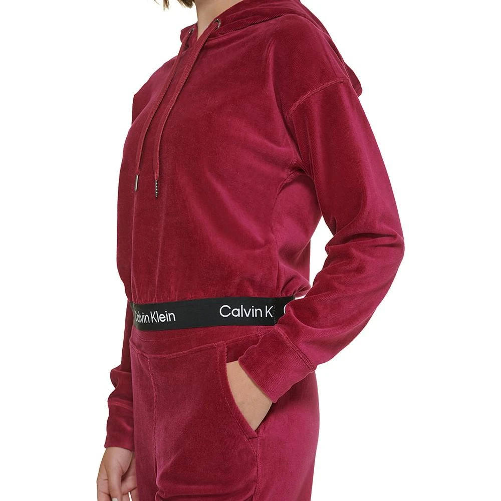 商品Calvin Klein|Women's Logo Elastic Long-Sleeve Pullover Velour Hoodie,价格¥208,第2张图片详细描述