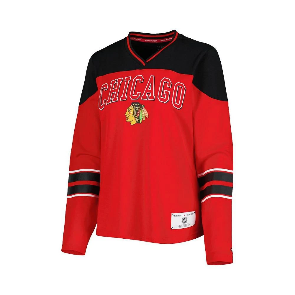 商品Tommy Hilfiger|Women's Red Chicago Blackhawks Abigail V-Neck Long Sleeve T-shirt,价格¥303,第3张图片详细描述