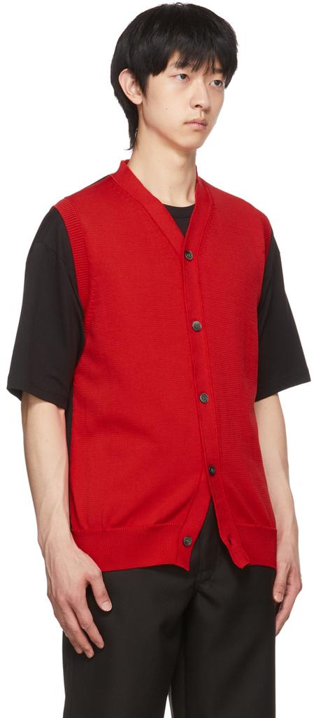 Red & Black Knit Vest Cardigan商品第2张图片规格展示