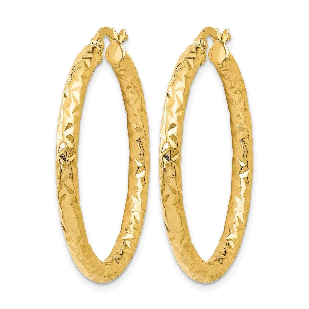 商品Diamond2Deal|14K Yellow Gold Polished and Textured Hoop Earrings 35mm,价格¥4411,第2张图片详细描述