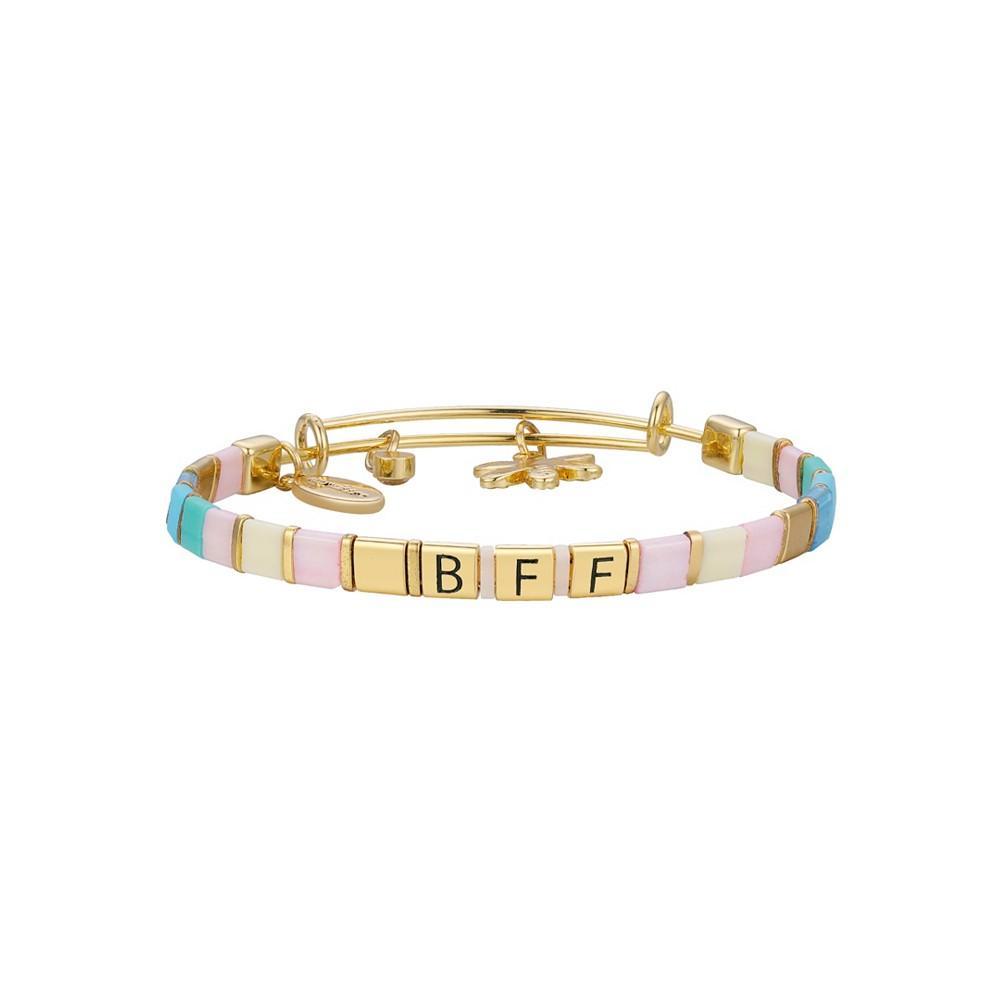商品Unwritten|14K Gold Flash-Plated Cubic Zirconia "Bff" Flower Bangle Bracelet,价格¥133,第1张图片