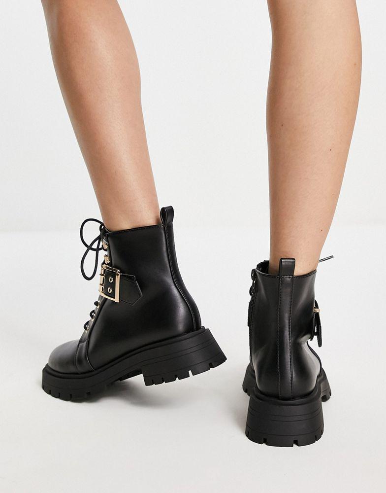 ASOS DESIGN April lace up hiker boots in black商品第2张图片规格展示