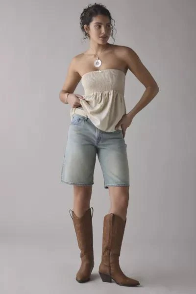 商品Urban Renewal|ReMADE By UO Made In LA EcoVero™ Linen Smocked Babydoll Tube Top,价格¥259,第2张图片详细描述