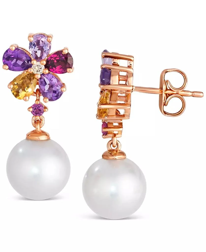 商品Le Vian|Vanilla Pearl (8mm), Multi-Gemstone (1-1/4 ct. t.w.), & Nude Diamond Accent Flower Drop Earrings in 14k Rose Gold,价格¥7775,第2张图片详细描述