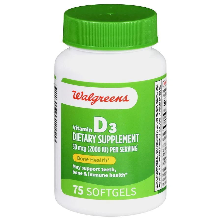 商品Walgreens|Vitamin D3 50 mcg (2000 IU) Softgels,价格¥74,第1张图片