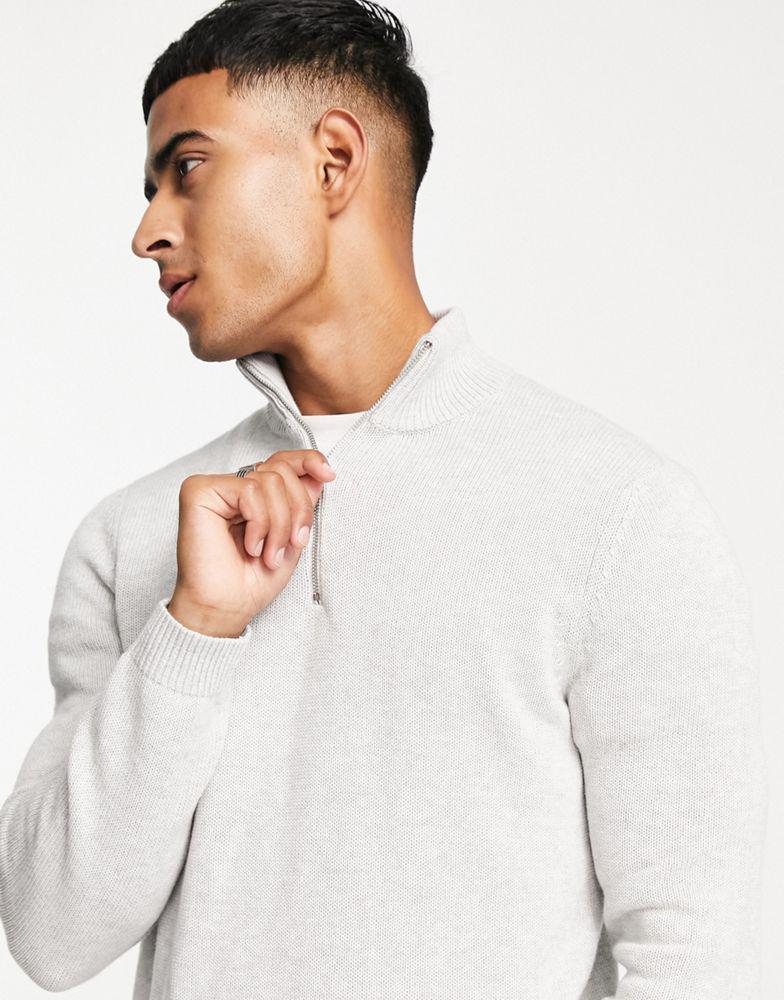 ASOS DESIGN midweight half zip cotton jumper in grey商品第3张图片规格展示