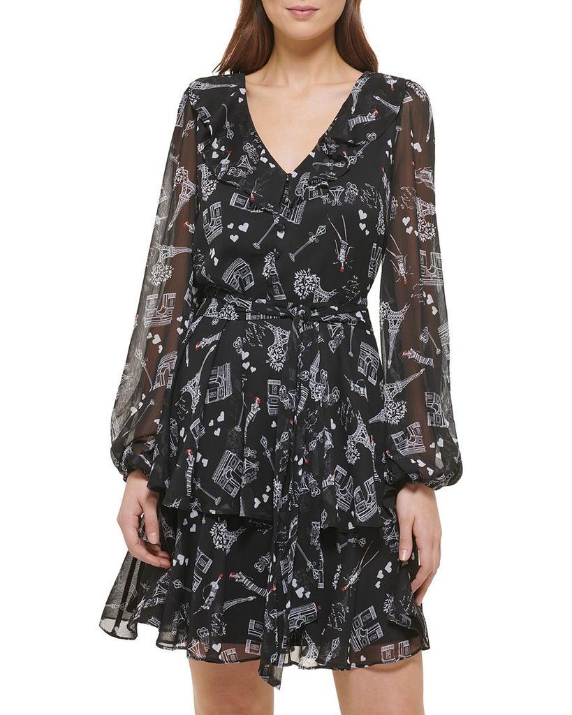商品Karl Lagerfeld Paris|Signature Print Belted Dress,价格¥1050,第1张图片