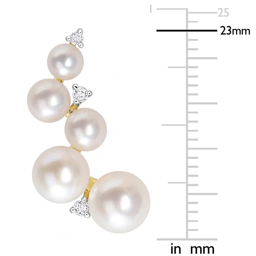 商品Mimi & Max|Freshwater Cultured Pearl and 1/4 CT TGW White Topaz Climber Earrings in Yellow Gold Plated Sterling Silver,价格¥715,第2张图片详细描述