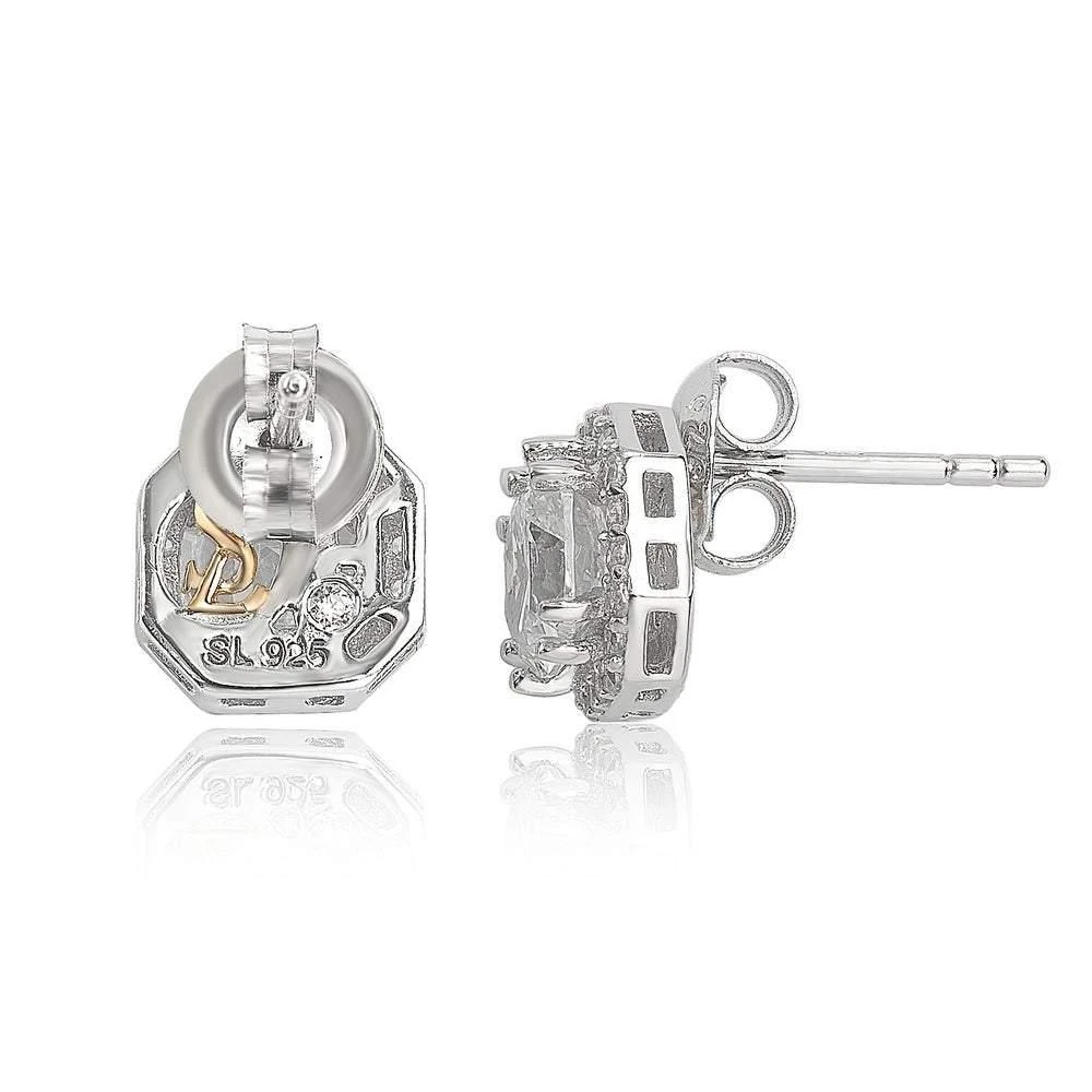 商品Suzy Levian|Sterling Silver White Cubic Zirconia Cushion-Cut Halo Stud Earrings,价格¥839,第2张图片详细描述
