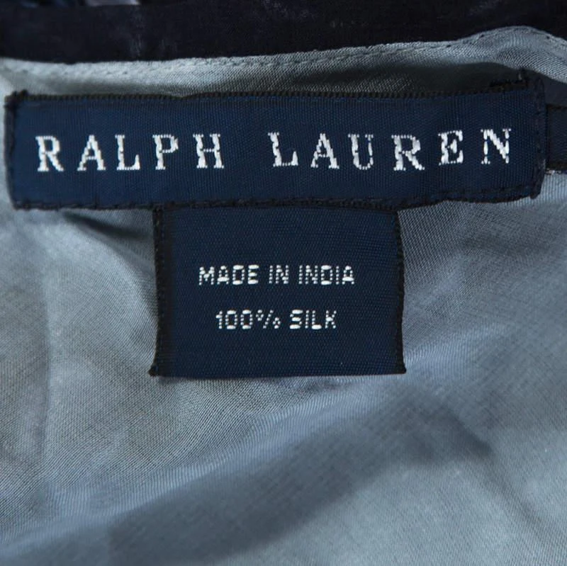 商品[二手商品] Ralph Lauren|Ralph Lauren Navy Blue Embroidered Silk Drawstring Waist Detail Camisole M ,价格¥869,第5张图片��详细描述