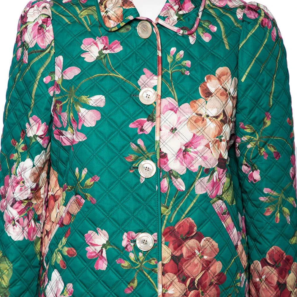 商品[二手商品] Gucci|Gucci Green Floral Printed Quilted Cotton Button Front Coat M,价格¥9207,第5张图片详细描述