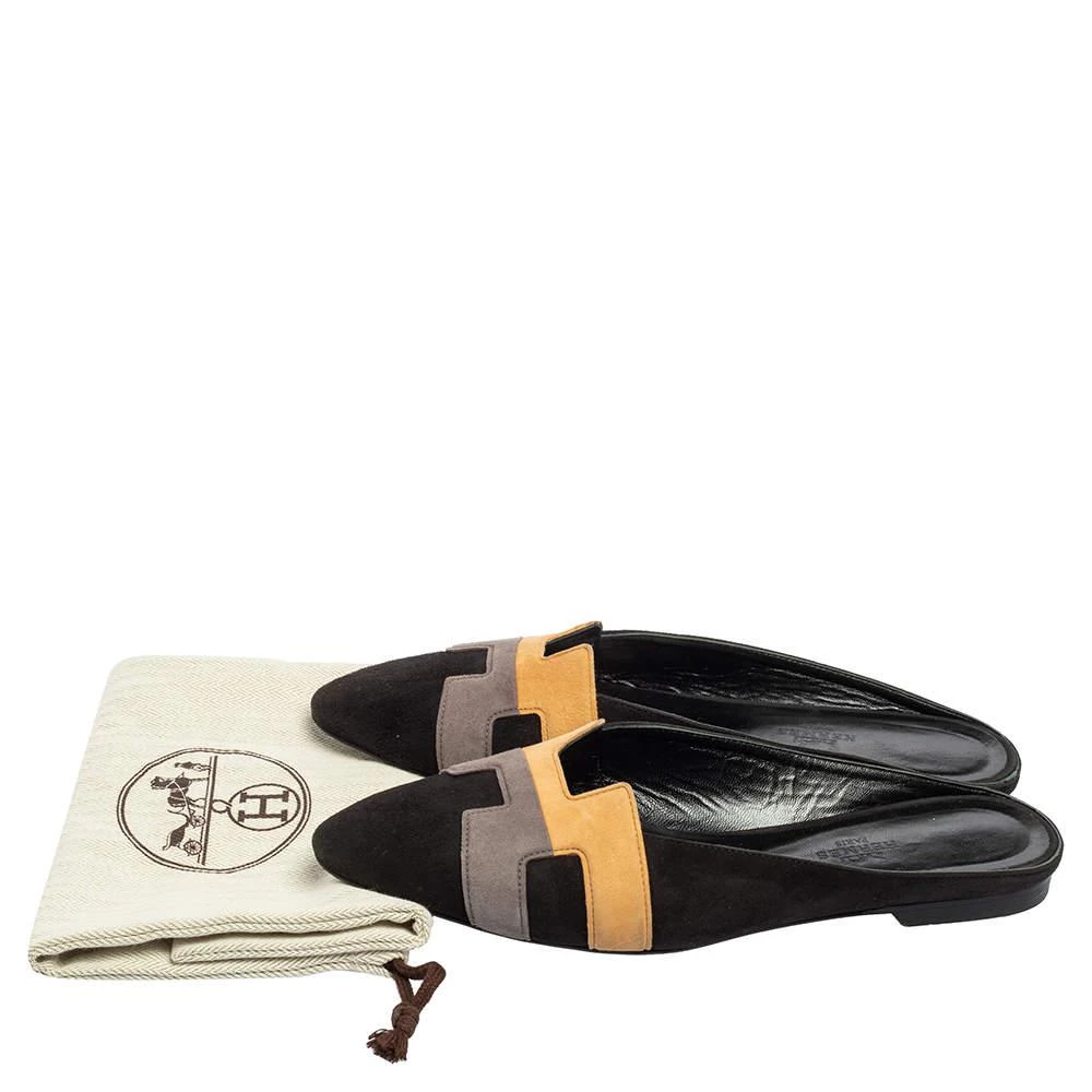 Hermes Black/Beige Suede Roxane Mules Size 37.5 商品