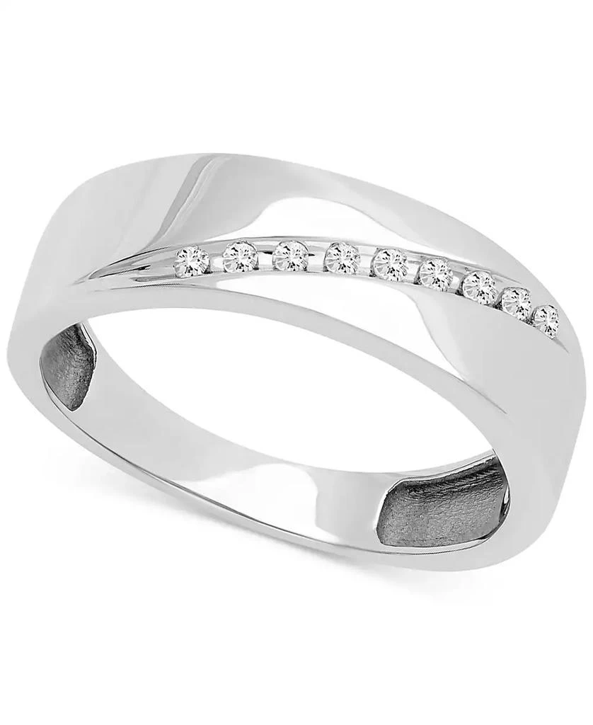 商品Macy's|Men's Diamond Diagonal Wedding Band (1/10 ct. t.w.) in 14k White Gold,价格¥11186,第1张图片
