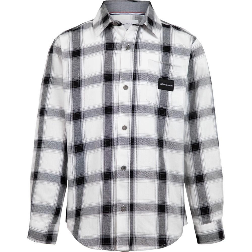 商品Calvin Klein|Big Boys Windowpane Fade Long Sleeve Shirt,价格¥223,第1张图片