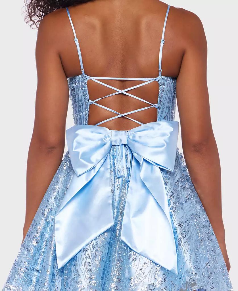 Alex & Sophia Juniors' Glitter Fit & Flare Dress - Light Blue - 1/2