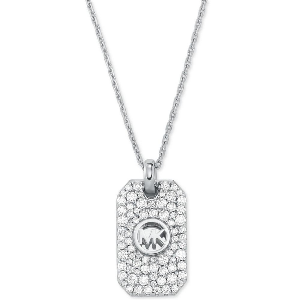 Sterling Silver or 14K Gold-Plated Sterling Silver Pave Dog Tag Necklace商品第1张图片规格展示