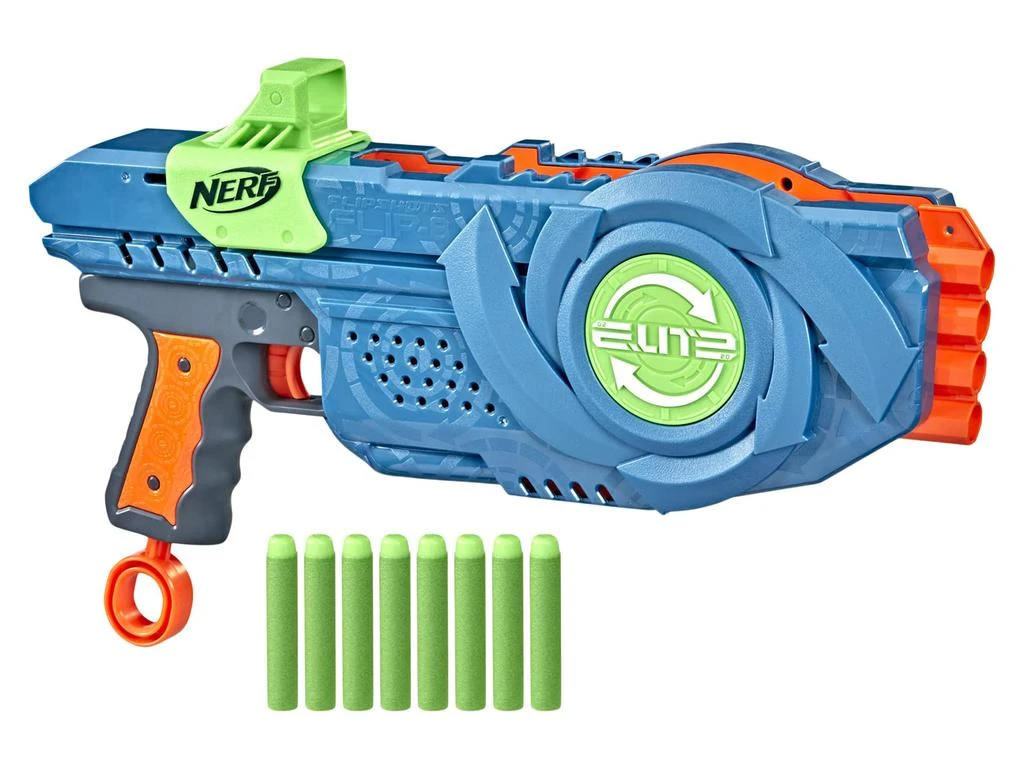 商品Nerf|Elite 2.0 Flipshots Flip-8 Blaster, Rotating Dart Barrels, 8-Dart Capacity, 8 Elite Darts, Toy Foam Blasters, Kids Outdoor Games & Toys for Boys & Girls , Blue,价格¥158,第1张图片