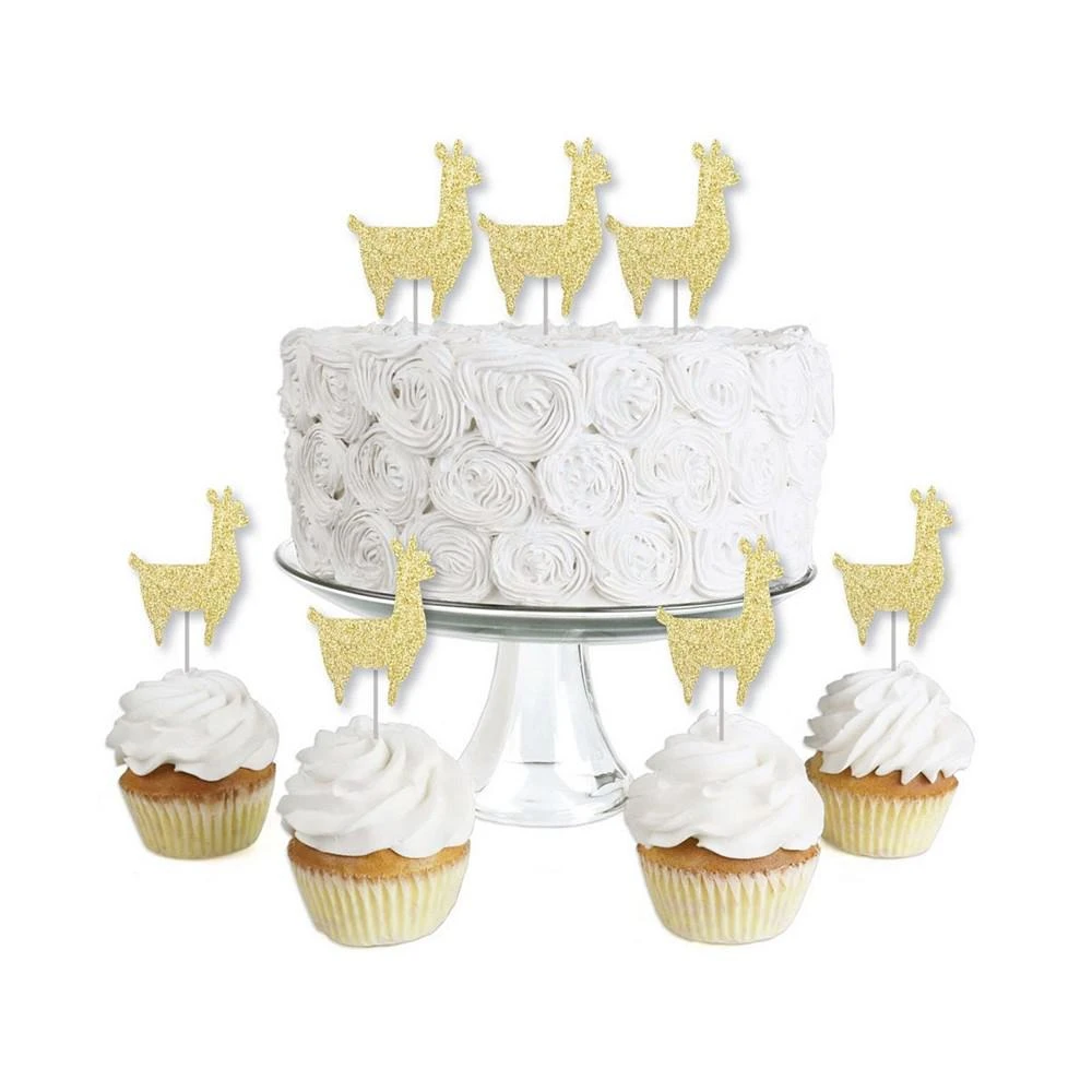 商品Big Dot of Happiness|Gold Glitter Llama - No-Mess Dessert Cupcake Toppers - Treat Picks - Set of 24,价格¥134,第1张图片