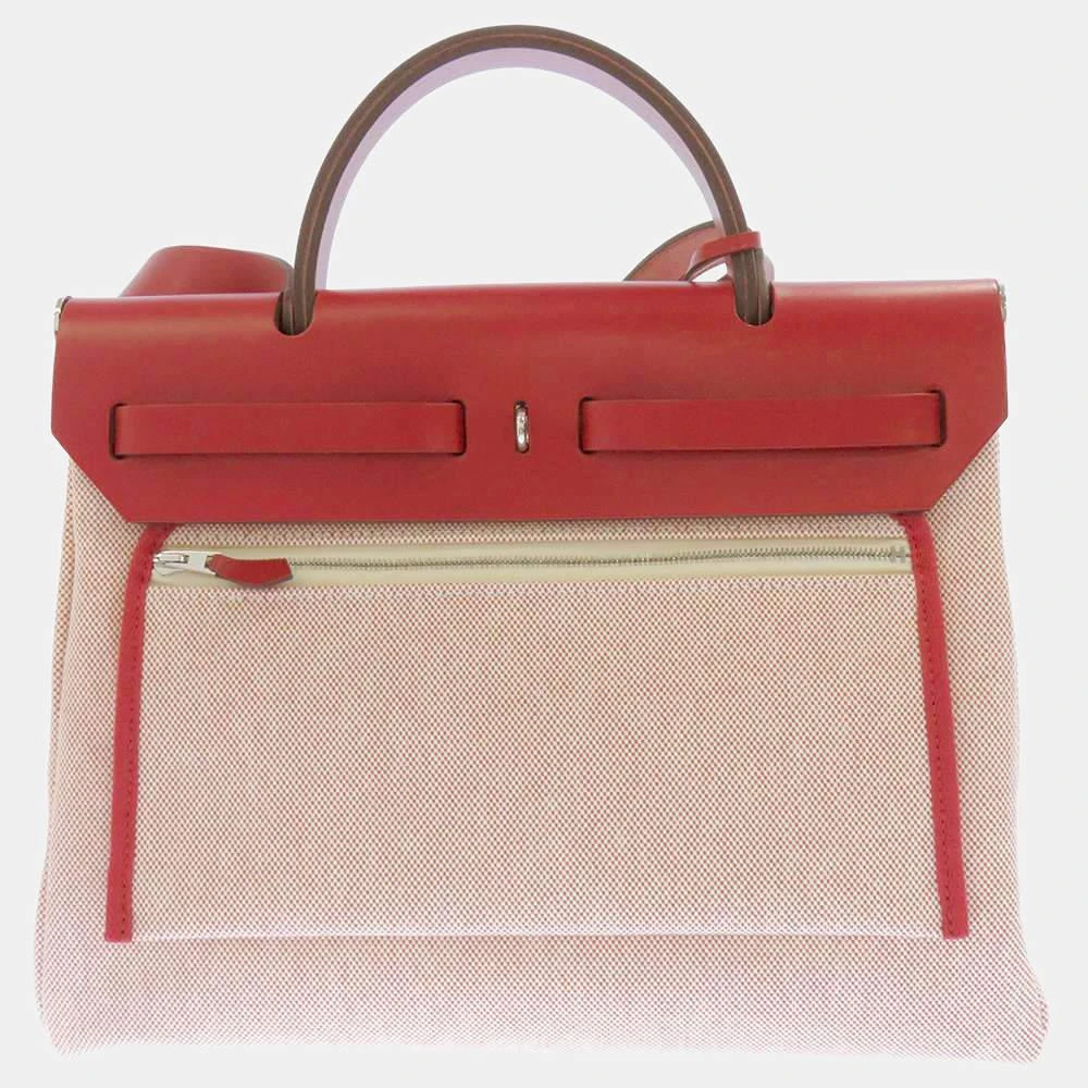 商品[二手商品] Hermes|Hermes Red Toile H/Vache Hunter Leather Herbag Zip 31 Shoulder Bag ,价格¥32284,第3张图片详细描述