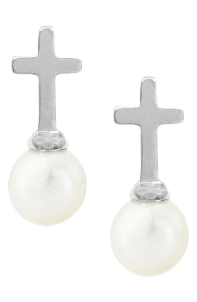 商品Savvy Cie Jewels|Sterling Silver 6.5–7mm Cultured Pearl Cross Stud Earrings,价格¥261,第1张图片