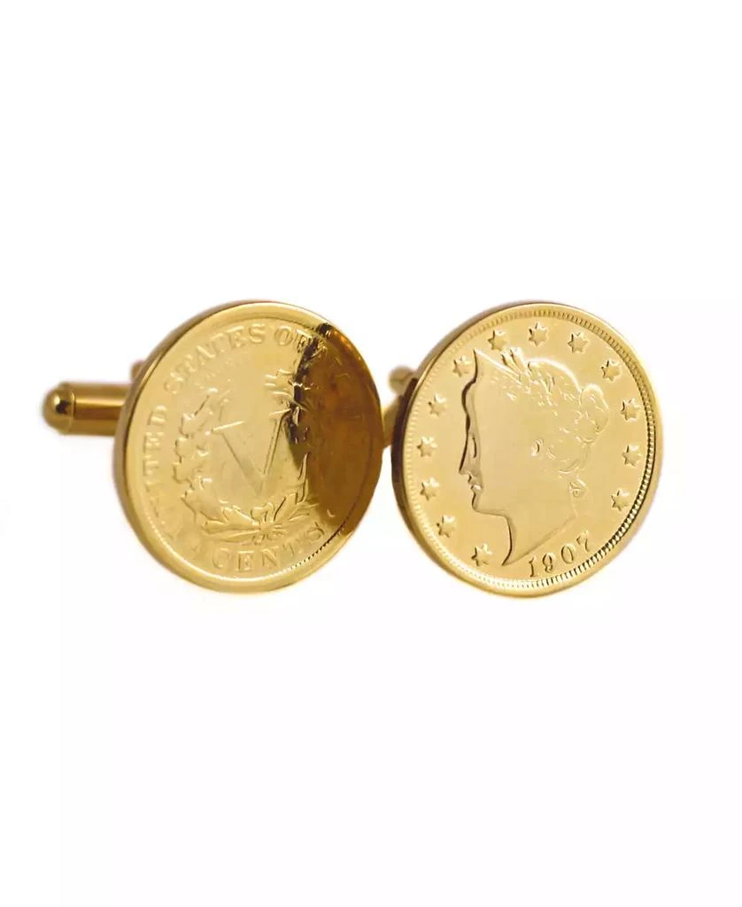 商品American Coin Treasures|Gold-Layered Liberty Nickel Coin Cufflinks,价格¥309,第1张图片