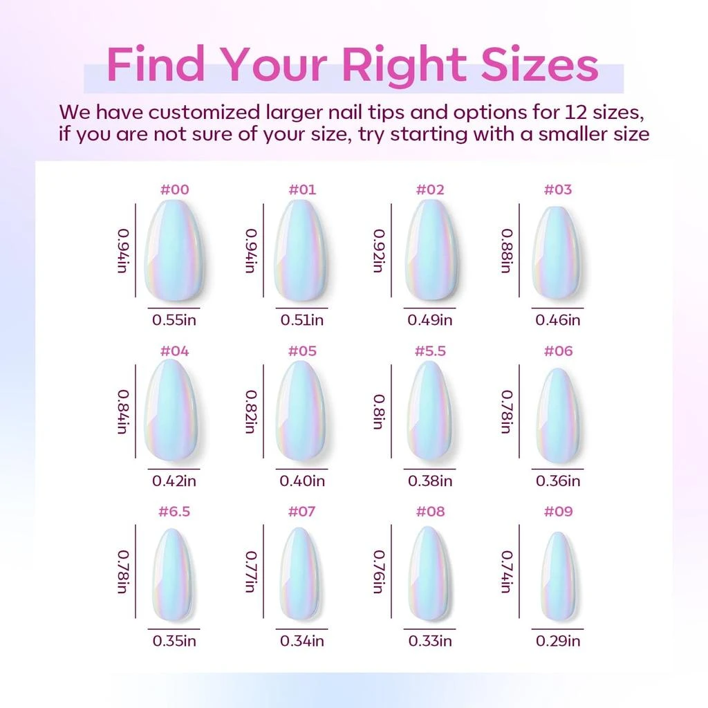 Light Up - 24 Fake Nails 12 Sizes Short Almond Press on Nails Kit 商品